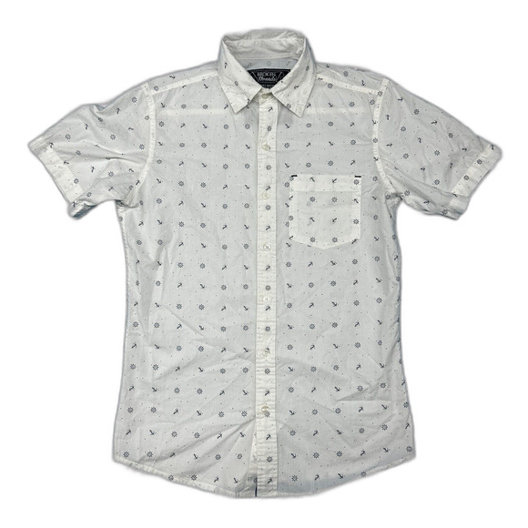 Broken Threads Men's Button Down Shirt Short Sleeve White blue Print Size S - Picture 1 of 7